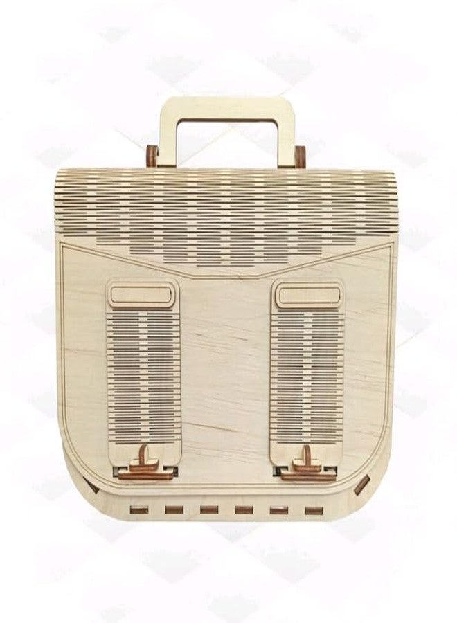 MeeCraft Women's Clutch Handbag - Laser Cut Intricate Wooden Design with Spring Buckle Lock (18.7x6.8x15.5cm, Beige) - Image 4